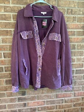 white birch Purple Button-Front Jacket with Textured Trim